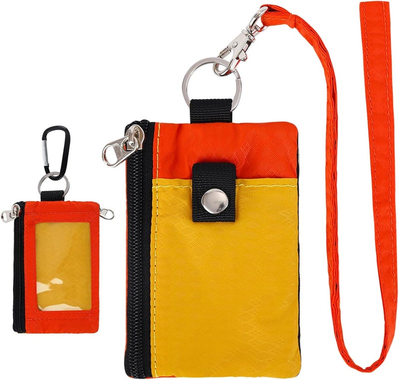 MASAPHIL MASAPHlL Small Lanyard Wallet for Women/Men with RFID Blocking ID Card Wallet, Minimalist Nylon Zipper Pouch, Travel Neck Wallet with Keychain, ID Window for Card,Coin,Cash (Tangerine+Orange) - Image 1